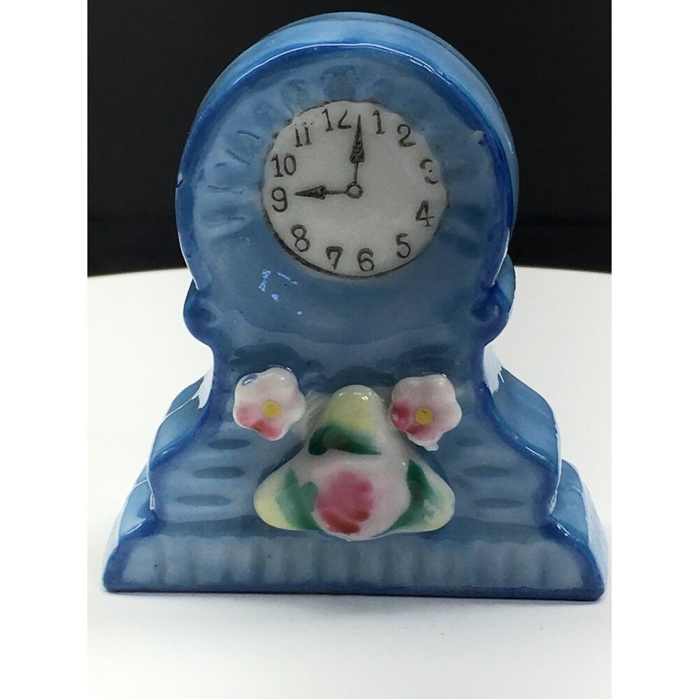 Vintage H Kato Mantle Clock Figurine Ceramic Porcelain Occupied Japan 2.5" Tall